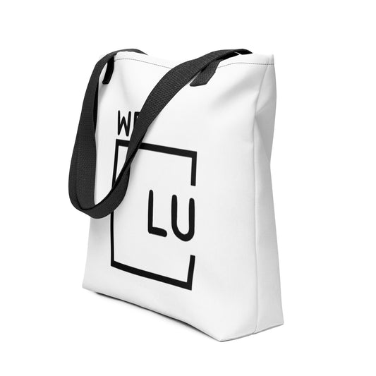 WLU White Tote Bag with Black Logo